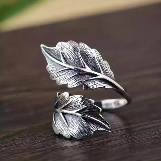 Eleganter verstellbarer Blattring aus edlem Vintage Silber 925