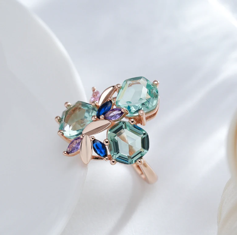 Elegantes Aquamarinblumen-Set mit luxuriöser 18 Karat Roségoldplattierung