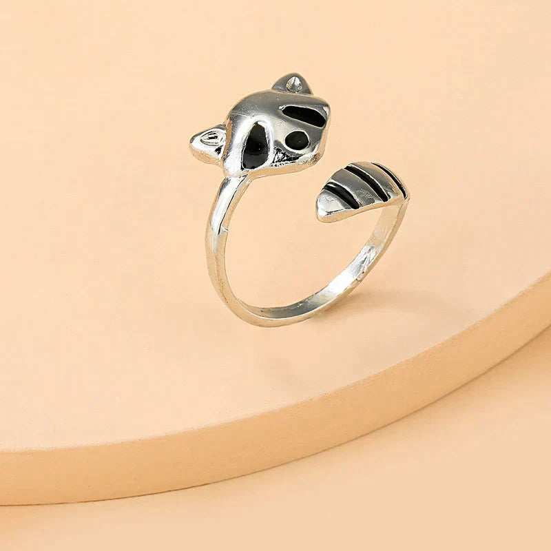 Wunderschöner verstellbarer Waschbär-Ring aus hochwertigem 925 Sterling Silber