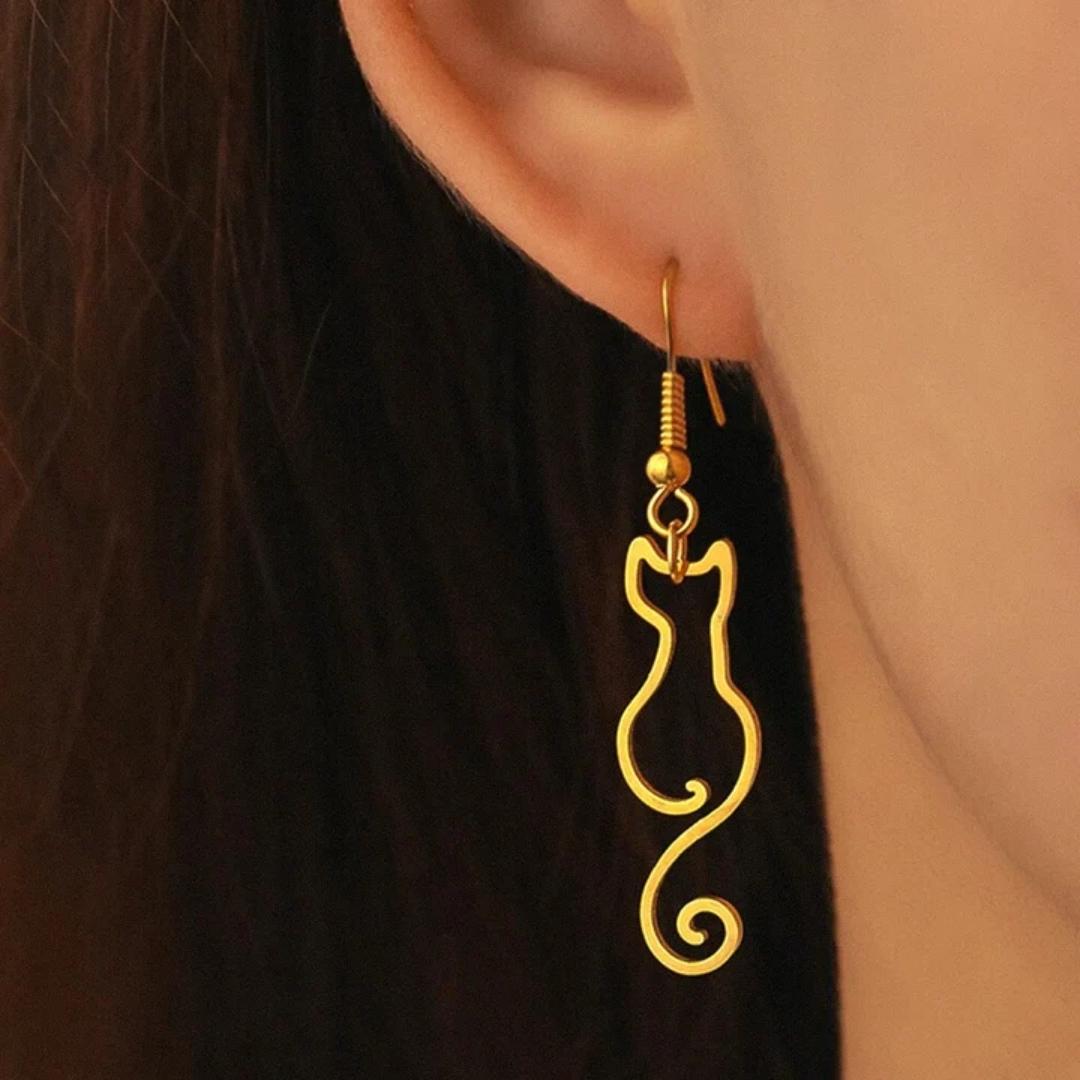 Exquisite Vintage-Katzenohrringe in Gold