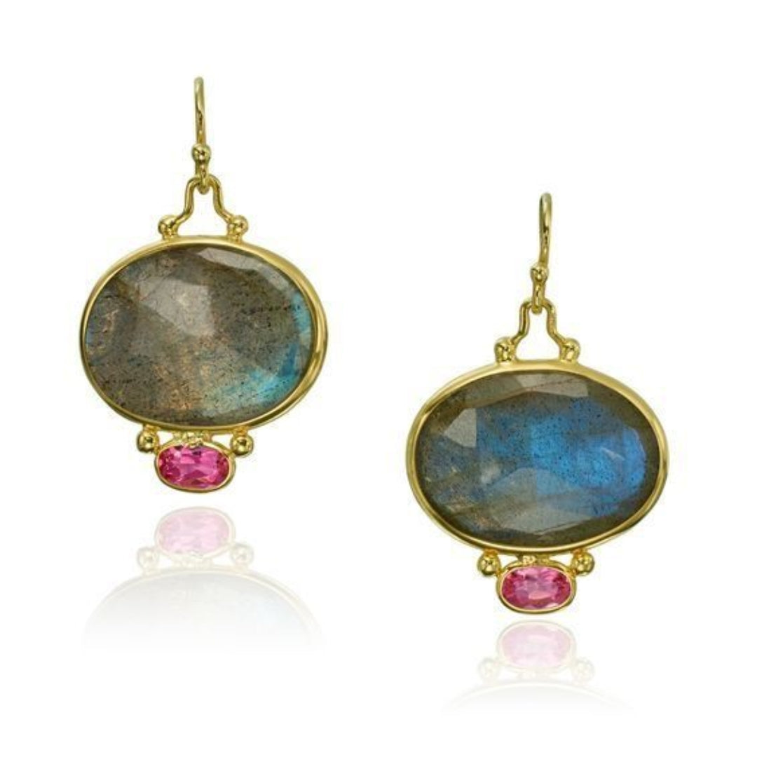Elegante Vintage Blau Kristall und Rote Zirkonia Ohrringe