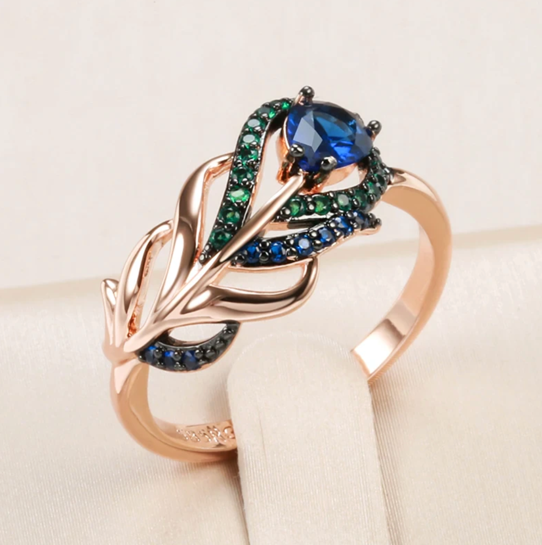 Exquisites Pfau-Set aus 18K Roségold-Vergoldung