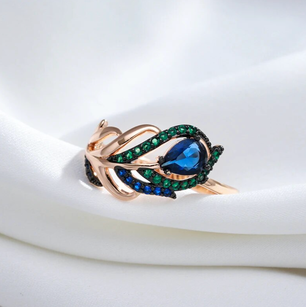 Exquisites Pfau-Set aus 18K Roségold-Vergoldung