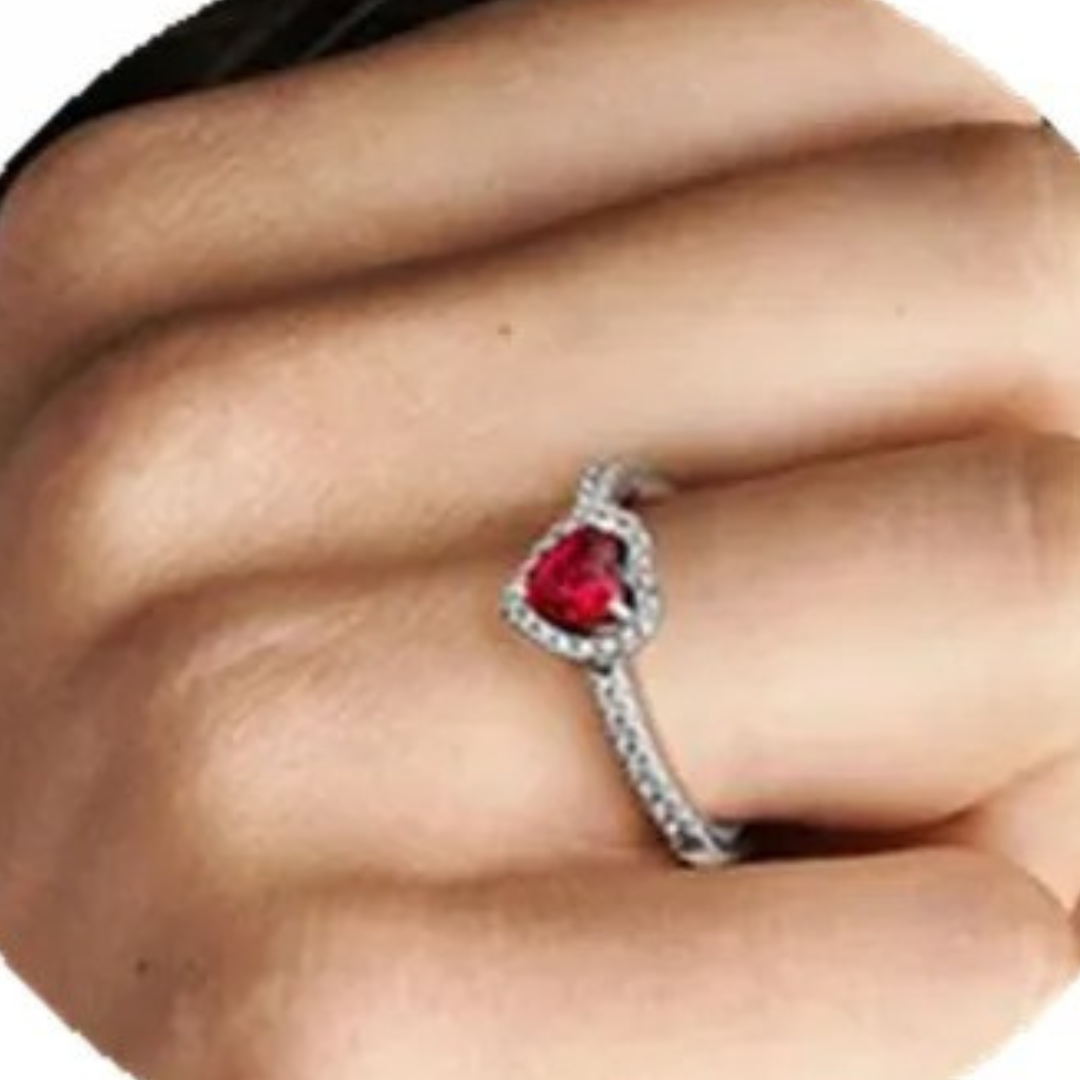 Eleganter Rubin Herzring aus hochwertigem 925 Sterling Silber