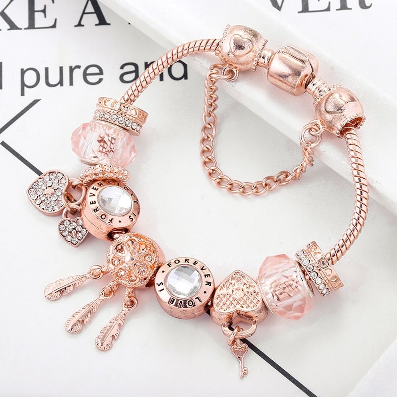 Elegantes Rosen-Traumfänger-Armband mit funkelnden Charms aus hochwertigem Sterlingsilber