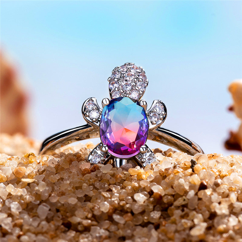 Eleganter Meeresschildkröten-Ring mit ovalen Zirkonia und hochwertigem Sterling Silber