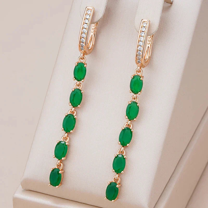 Elegante Hängende Ohrringe mit Strahlendem Grünen Kristall