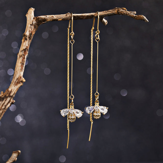Glitzernde Kristall-Bienen Baumelohrringe
