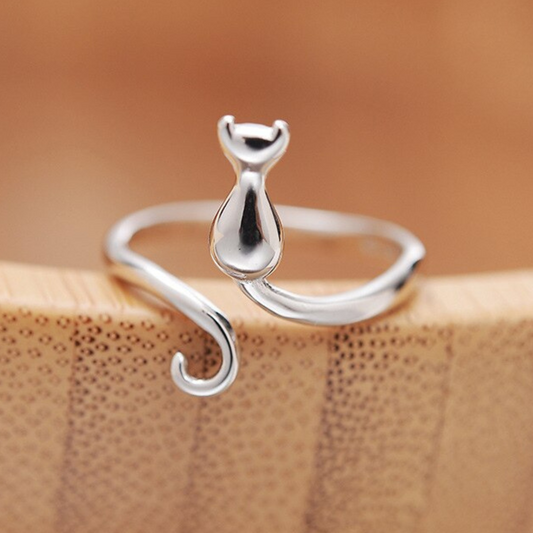 Verstellbarer 925 Sterling Silberring im süßen Katzen-Design