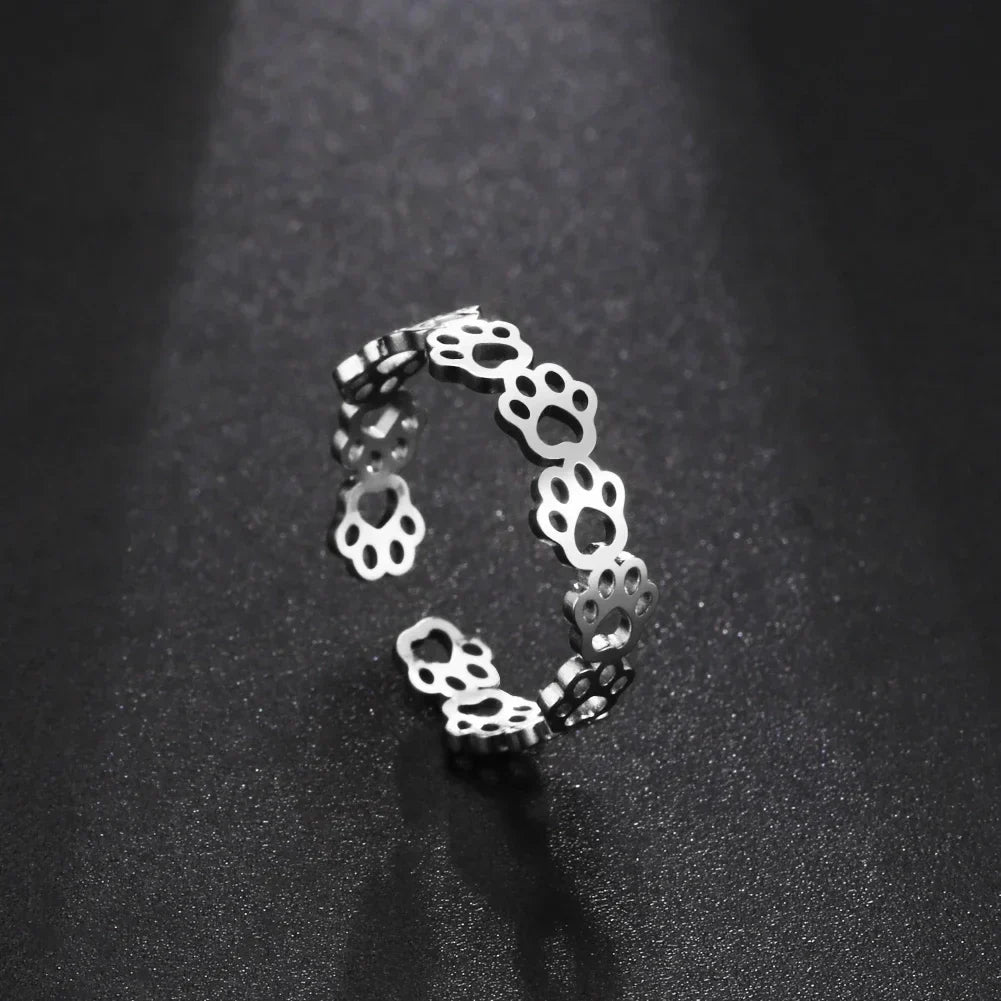 Verstellbarer Edelstahl-Pfotentattoo-Ring – Stilvoller Schmuck für Tierliebhaber