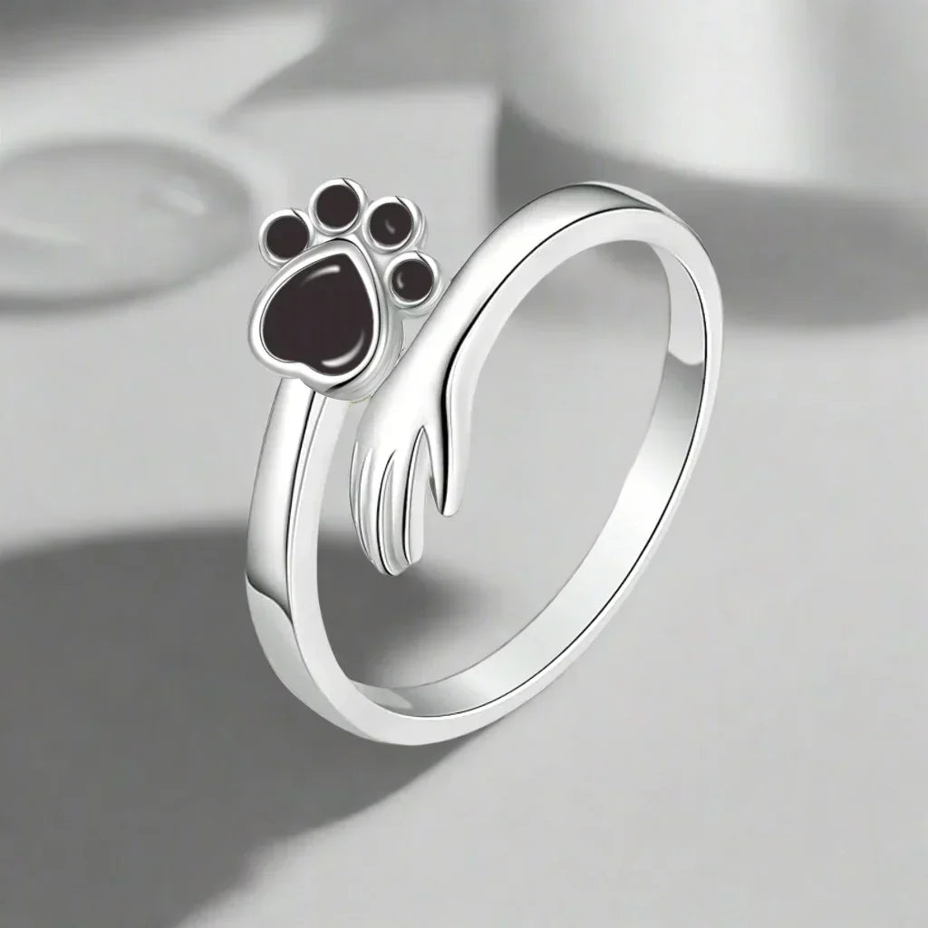 MARA – Eleganter verstellbarer Ring aus 925er Sterlingsilber mit handgefertigtem Hand- und Pfotenmotiv