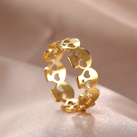 Eleganter Schädelring aus hypoallergenem Stahl, 18 Karat vergoldet – das perfekte Accessoire für Halloween!
