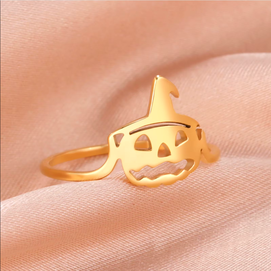 Wunderschöner Kürbisring aus hypoallergenem Stahl, 18 Karat vergoldet – das perfekte Halloween-Accessoire!