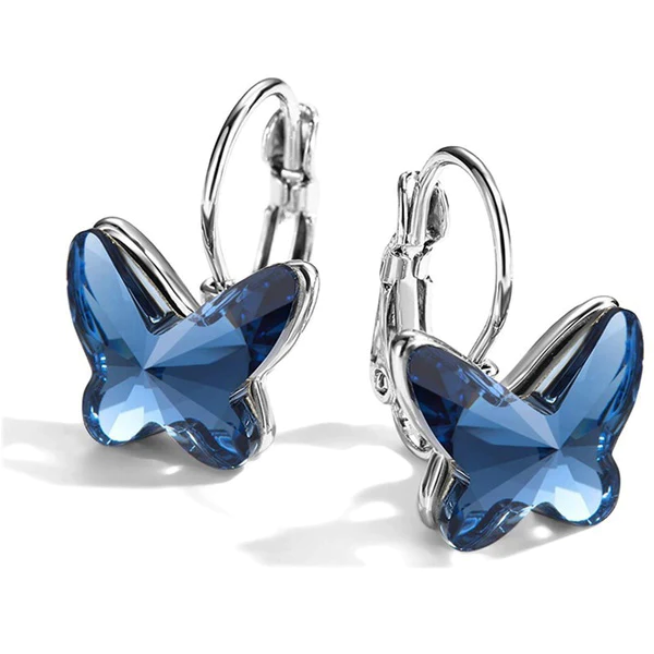 Elegante Vintage Schmetterling-Ohrstecker mit funkelndem blauen Kristall