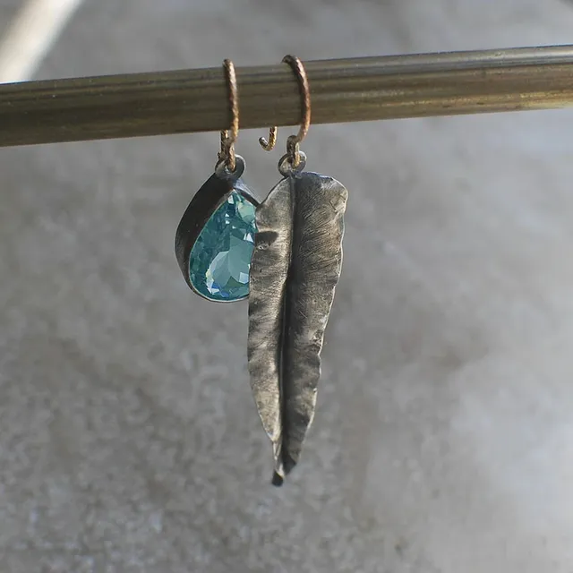 Elegante Vintage-Blaue Kristall Blatt Ohrringe