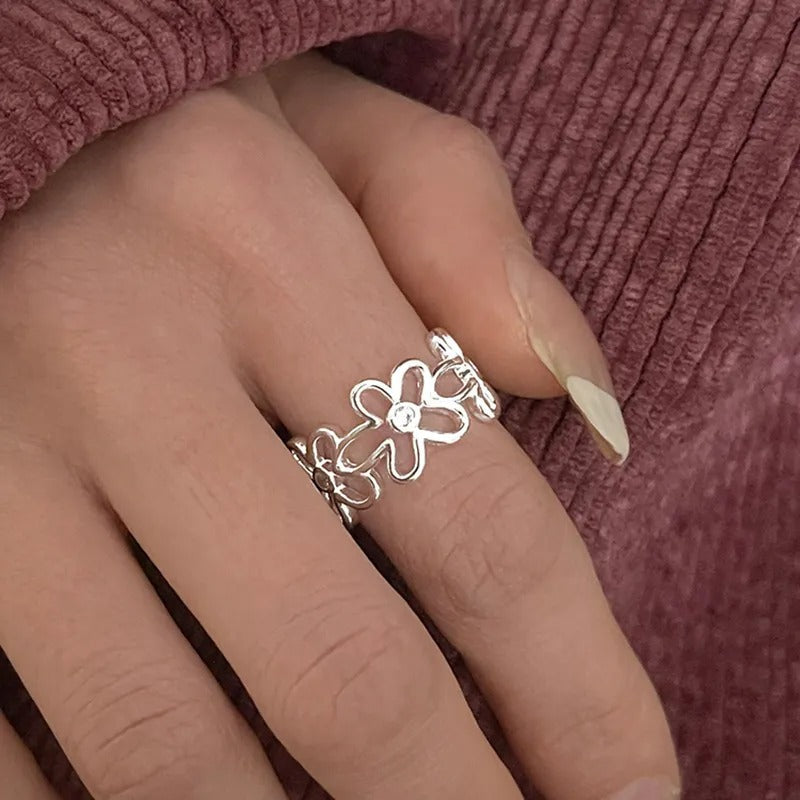 Eleganter verstellbarer Vintage Blumenring aus hochwertigem 925 Sterling Silber