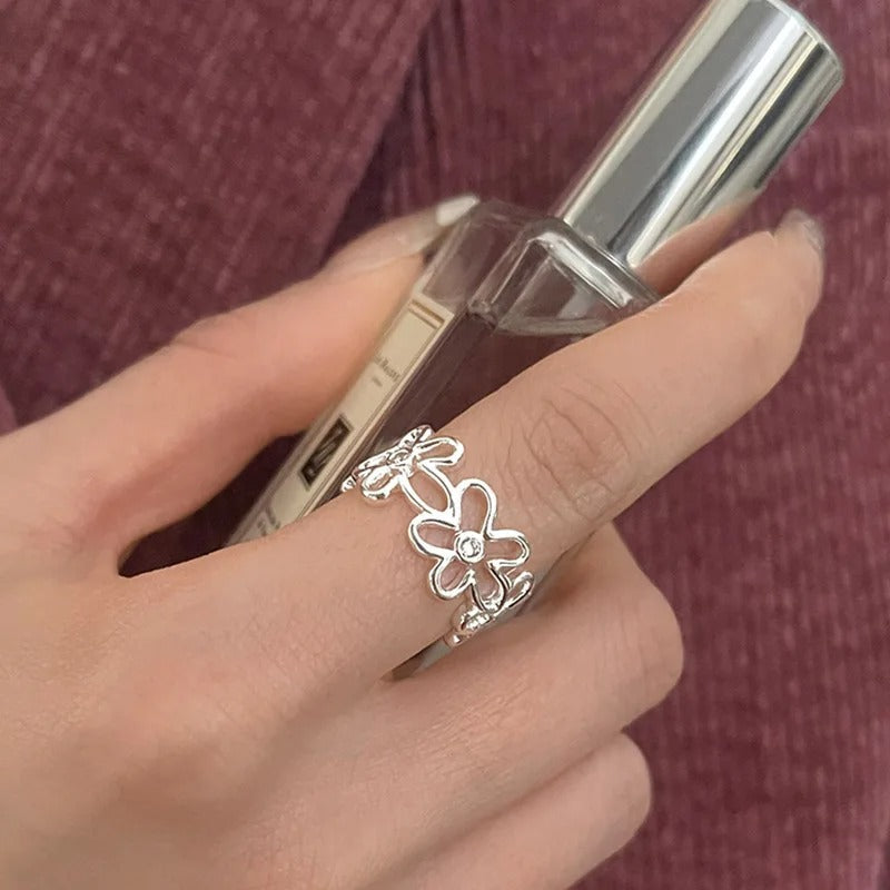 Eleganter verstellbarer Vintage Blumenring aus hochwertigem 925 Sterling Silber