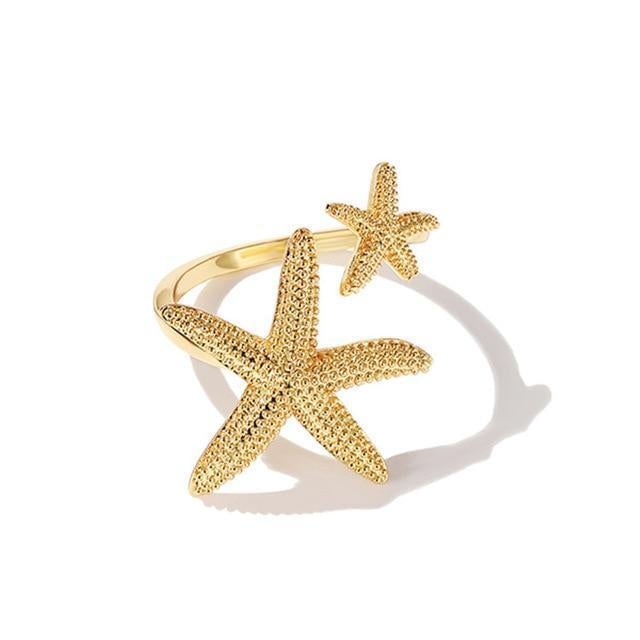Eleganter verstellbarer Ring im Seestern-Design aus edlem Silber und Gold