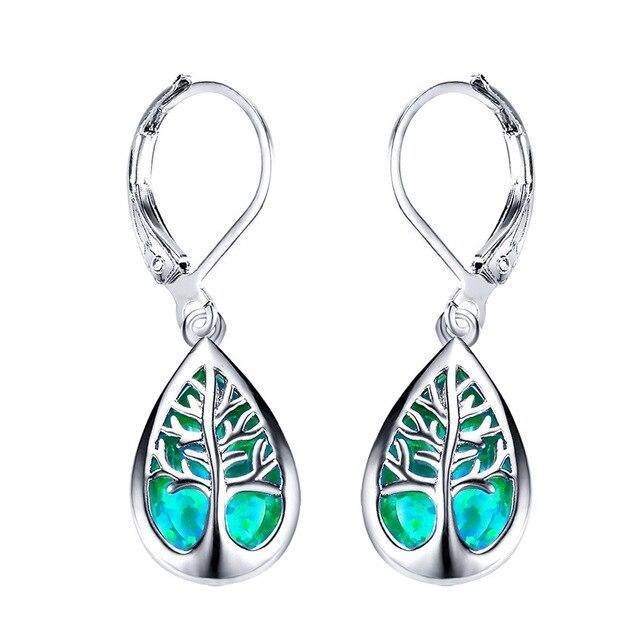 Elegante Baum des Lebens Ohrringe aus strahlendem Opal und hochwertigem Silber