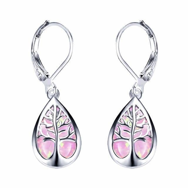 Elegante Baum des Lebens Ohrringe aus strahlendem Opal und hochwertigem Silber