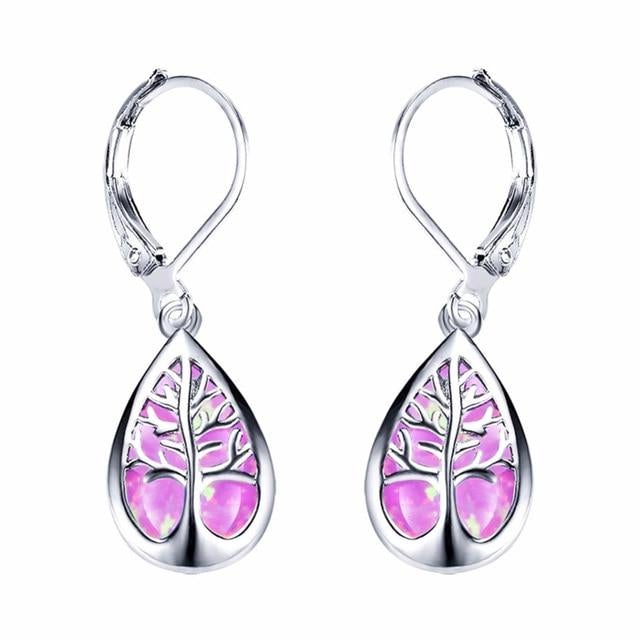 Elegante Baum des Lebens Ohrringe aus strahlendem Opal und hochwertigem Silber
