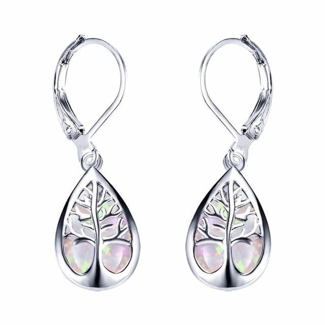 Elegante Baum des Lebens Ohrringe aus strahlendem Opal und hochwertigem Silber