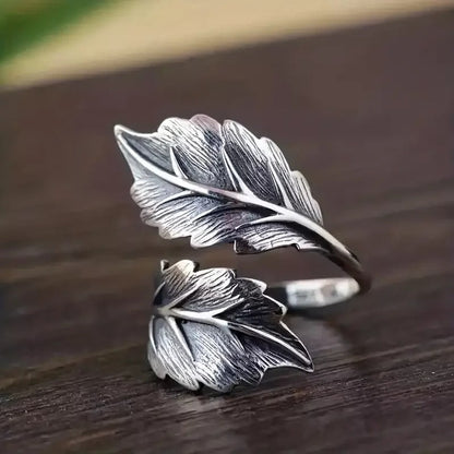 Eleganter verstellbarer Blattring aus edlem Vintage Silber 925