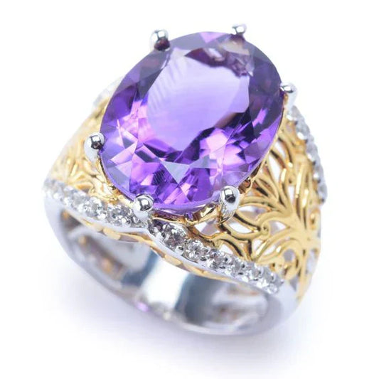 Eleganter Vintage lila Glasring mit Gold- und Silberelementen