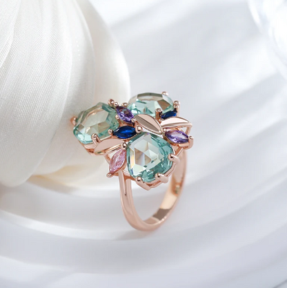 Elegantes Aquamarinblumen-Set mit luxuriöser 18 Karat Roségoldplattierung
