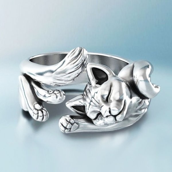 Charmanter Vintage Silber Katzenring