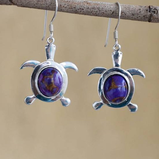 Opulente Sterlingsilber-Ohrringe mit Schildkröten-Design und funkelndem Opal im Boho-Stil