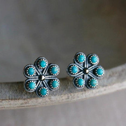 Faszinierende Boho-Ohrringe mit blauer Opalblume aus hochwertigem Sterlingsilber