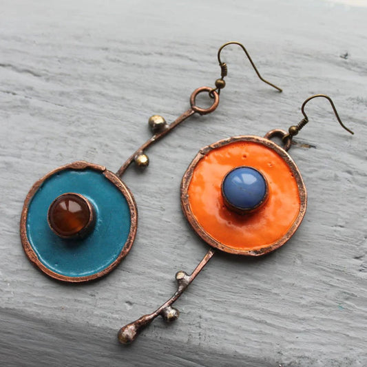 Kunstvolle Vintage-Emaille-Ohrringe in Handarbeit