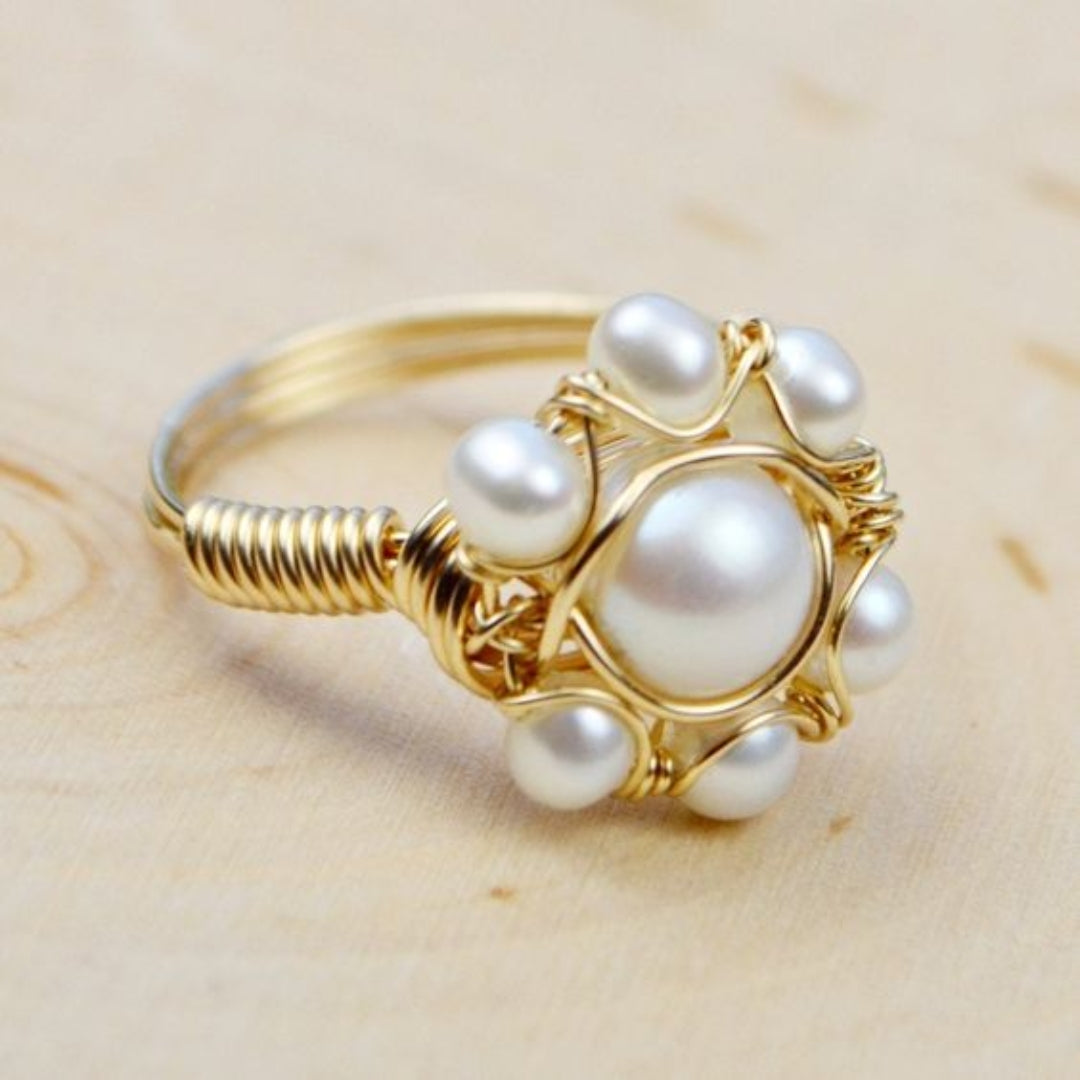 Glamouröser Vintage Intarsienring mit Goldakzenten