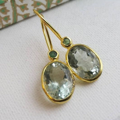Elegante Vintage Olivgrüne Glas Gold Ohrringe