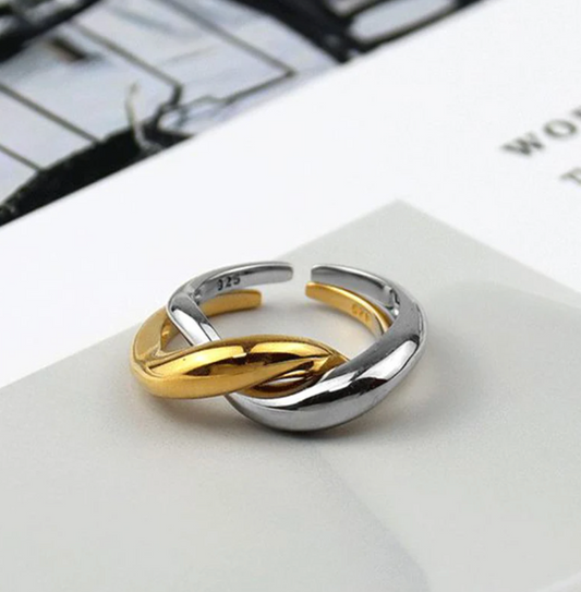Stylischer Ring aus 18 Karat vergoldetem und 925er Sterlingsilber im harmonischen Design