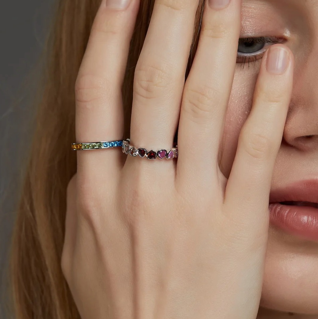 Bunter Herz-Mini-Ring aus feinstem 925er Sterlingsilber