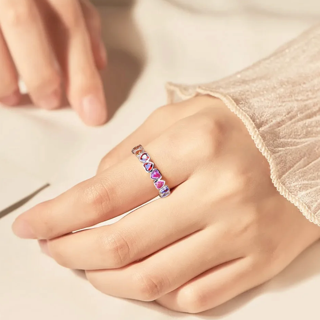 Bunter Herz-Mini-Ring aus feinstem 925er Sterlingsilber