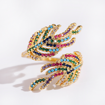 Eleganter verstellbarer 18K Gold Plated Blattring mit strahlenden bunten Zirkonia-Steinen