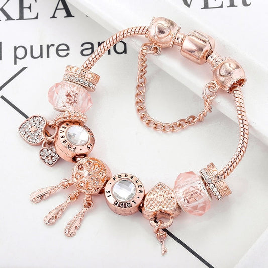 Elegantes Rosen-Traumfänger-Armband mit funkelnden Charms aus hochwertigem Sterlingsilber