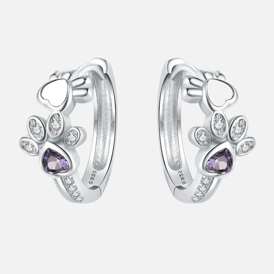 Elegante ILLA Pfoten-Huggie-Ohrringe aus 925er Sterlingsilber mit funkelnden Zirkonia und Herzstein