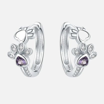 Elegante ILLA Pfoten-Huggie-Ohrringe aus 925er Sterlingsilber mit funkelnden Zirkonia und Herzstein