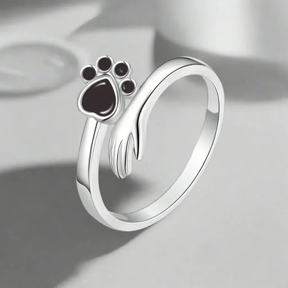 MARA – Eleganter verstellbarer Ring aus 925er Sterlingsilber mit handgefertigtem Hand- und Pfotenmotiv