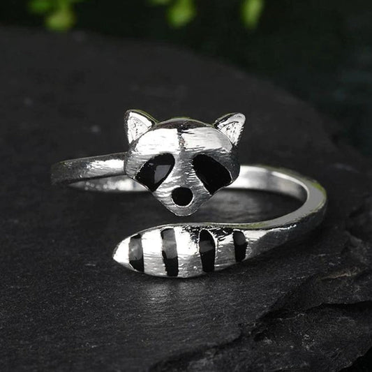 Wunderschöner verstellbarer Waschbär-Ring aus hochwertigem 925 Sterling Silber