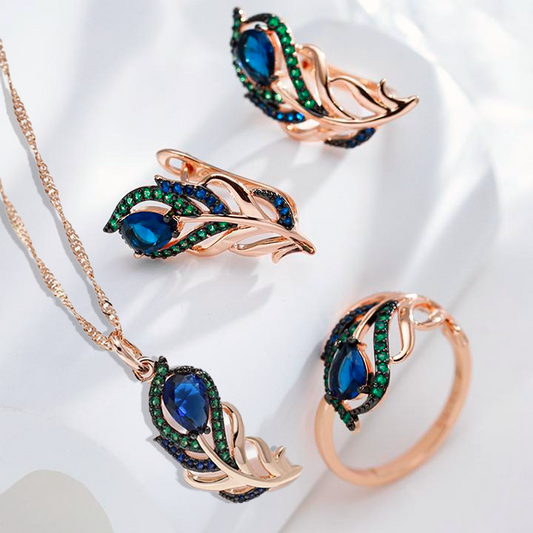 Exquisites Pfau-Set aus 18K Roségold-Vergoldung