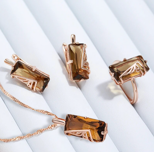 Elegantes Bernsteinset mit luxuriöser 18 Karat Roségold-Plattierung