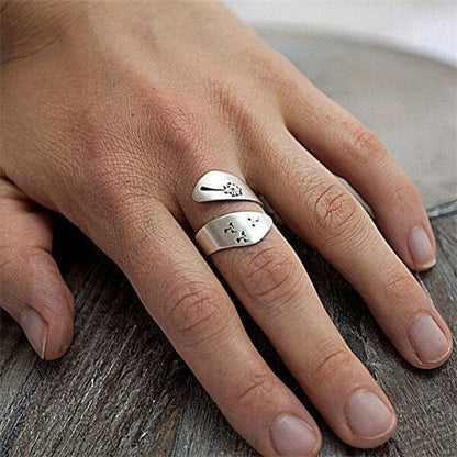 Handgefertigter, verstellbarer Löwenzahn-Ring – Einzigartig und Charmant