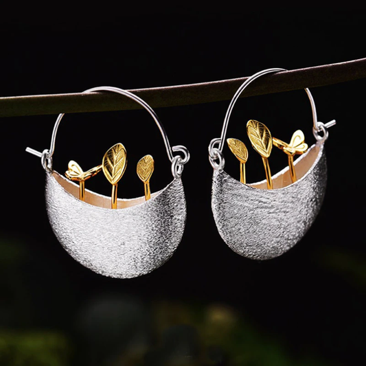 Elegante Silberohrringe mit vergoldetem Blumenkorb-Design