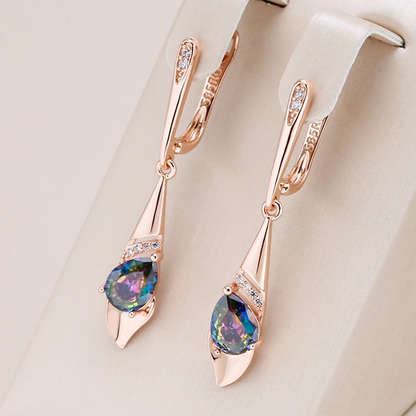 Fascinating Multicolored Crystal Earrings in Elegant Gold Design