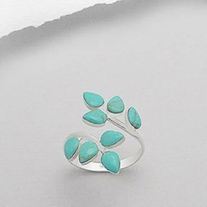 Anpassbarer Ring mit eleganten Türkisblättern